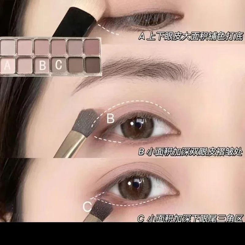 Paleta de sombras de longa duração, 12 cores, baixa saturação, todo fosco, chá, damasco, maquiagem diária, sombra de olhos de longa duração, cosméticos