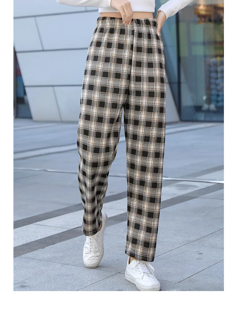 New Vintage Plaid Women Pants High Waist Wide Leg Straight Pant Loose Casual Female Trousers Wide Leg Pant Fashion Streetwear