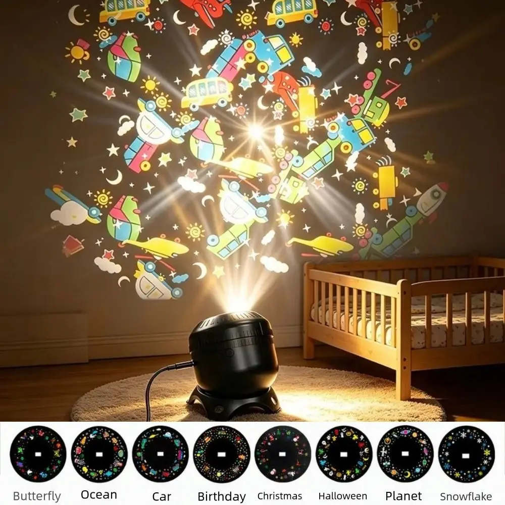 8 Patterns Starry Ocean Projection Night Light Dynamic Projector Rotating Festival Ambient Light Christmas Snowflake
