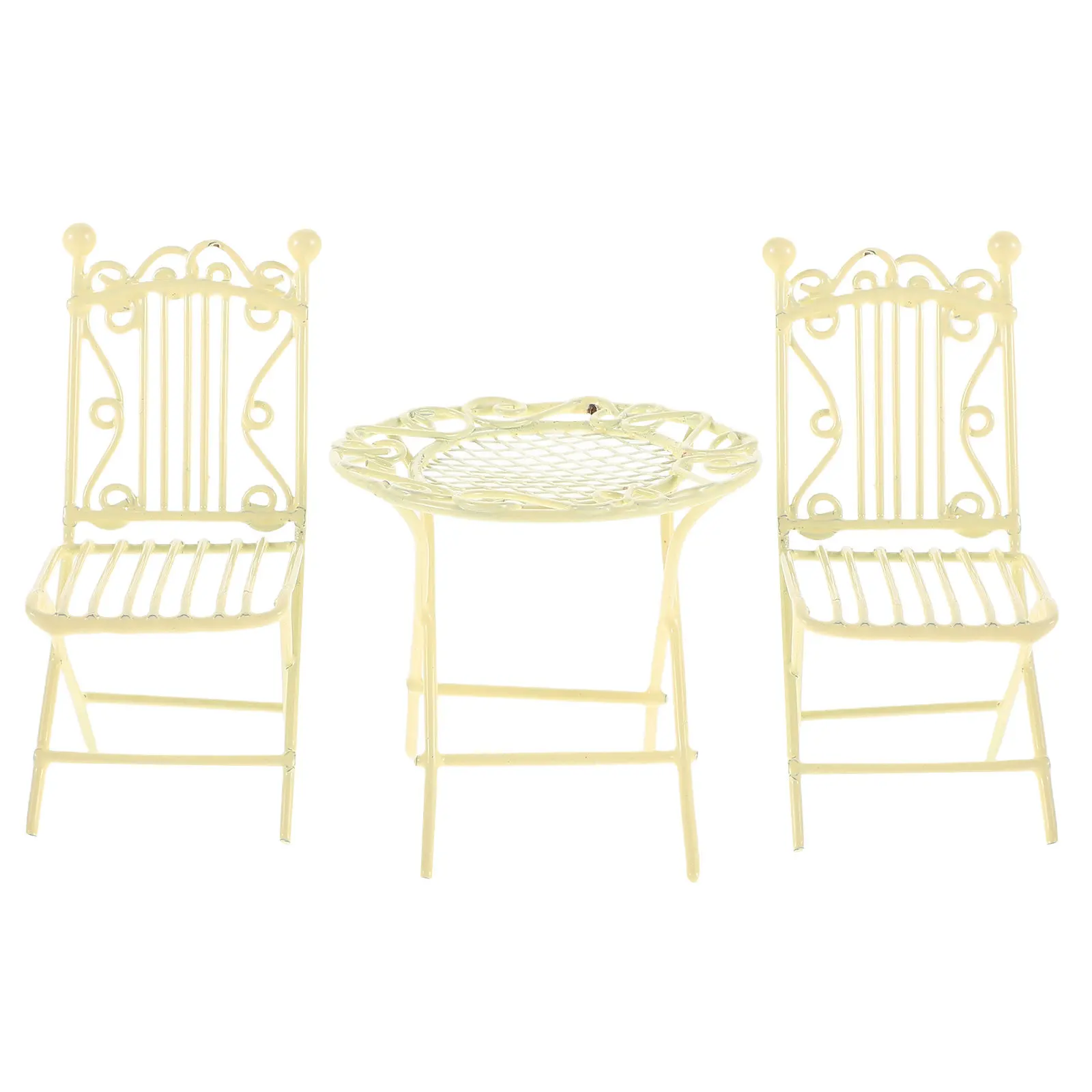 1Set Miniature Table and Chairs Set Iron :12 Scale Dollhouse Furniture for Living Room Bedroom Study Decor Miniature