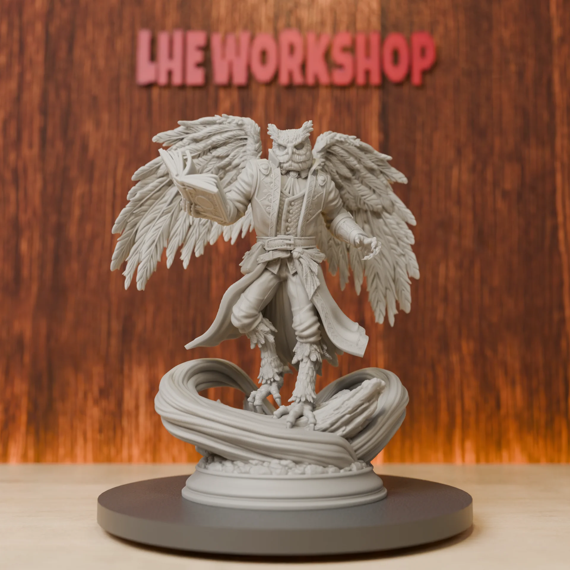 Owlkin Sorcerer Miniatures | 28mm-75mm | Resin 3D Printed DND Pathfinder Mini | Unpainted Grey