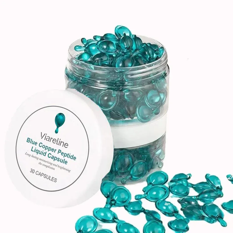 30PCS Blue Copper Peptide Capsule Face Serum Firms Tightens Night Moisturizing Plumping and Radiant Skin Care Rejuvenation