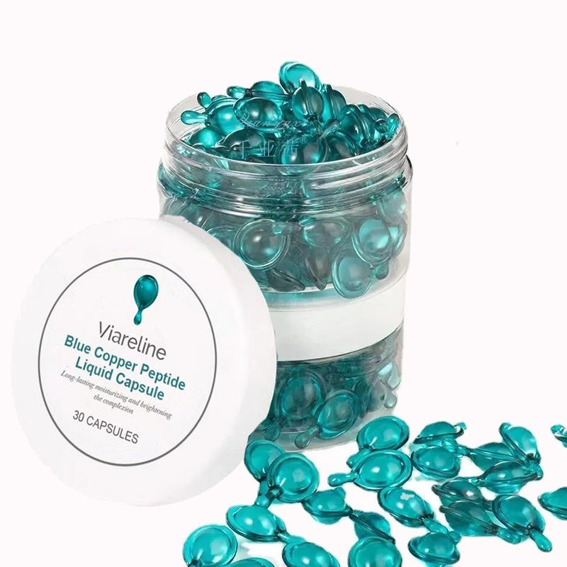  30PCS Blue Copper Peptide Capsule Face Serum Firms Tightens Night Moisturizing Plumping and Radiant Skin Care Rejuvenation 