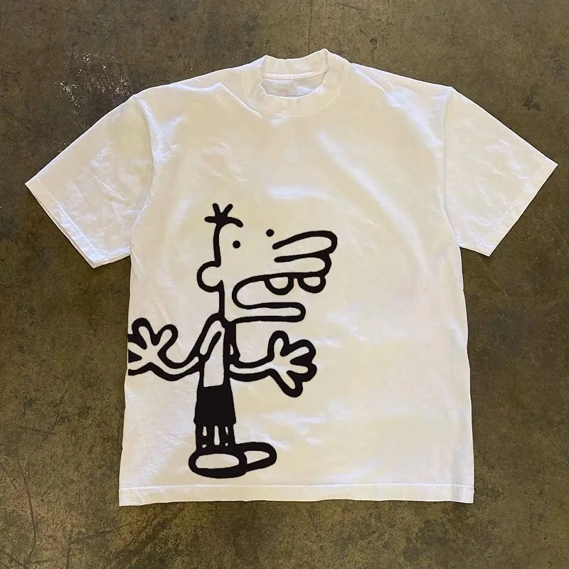 Male Casual Oversized Short Sleeve Tshirt Retro Worn Letter Print Gym Workout Sports Breathable Cotton Street Tee Tops