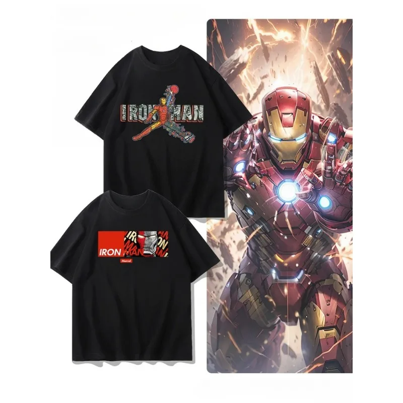 

Iron Man Collaboration Short-sleeved Men's 2025 New T-shirt Pure Cotton Boy Marvel Children's Half-sleeved Trendy Loose Clothes