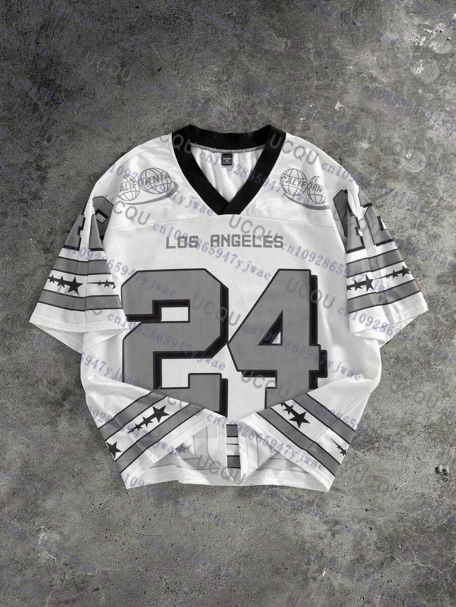 الصيف موضة لوس الملائكة 24 قميص مطبوع للرجال النساء الخامس الرقبة شبكة هول قصيرة الأكمام كرة القدم الرياضية جيرسي Y2K فضفاض الرجال الملابس #3