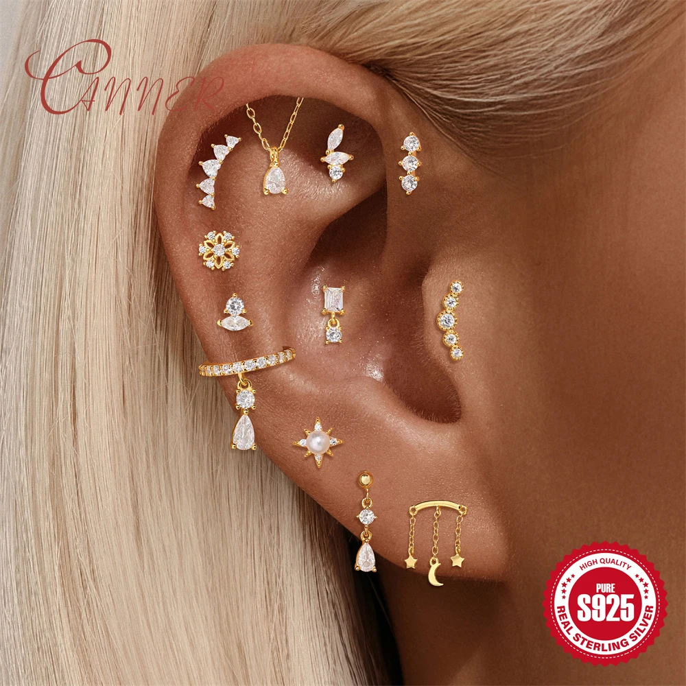 

Canner стерлингового серебра 925 пробы, цепочка с кисточками, лунная звезда/капельная вода, серьги-гвоздики для пирсинга, женские серьги-манжеты из золота 18 карат, вечерние украшения