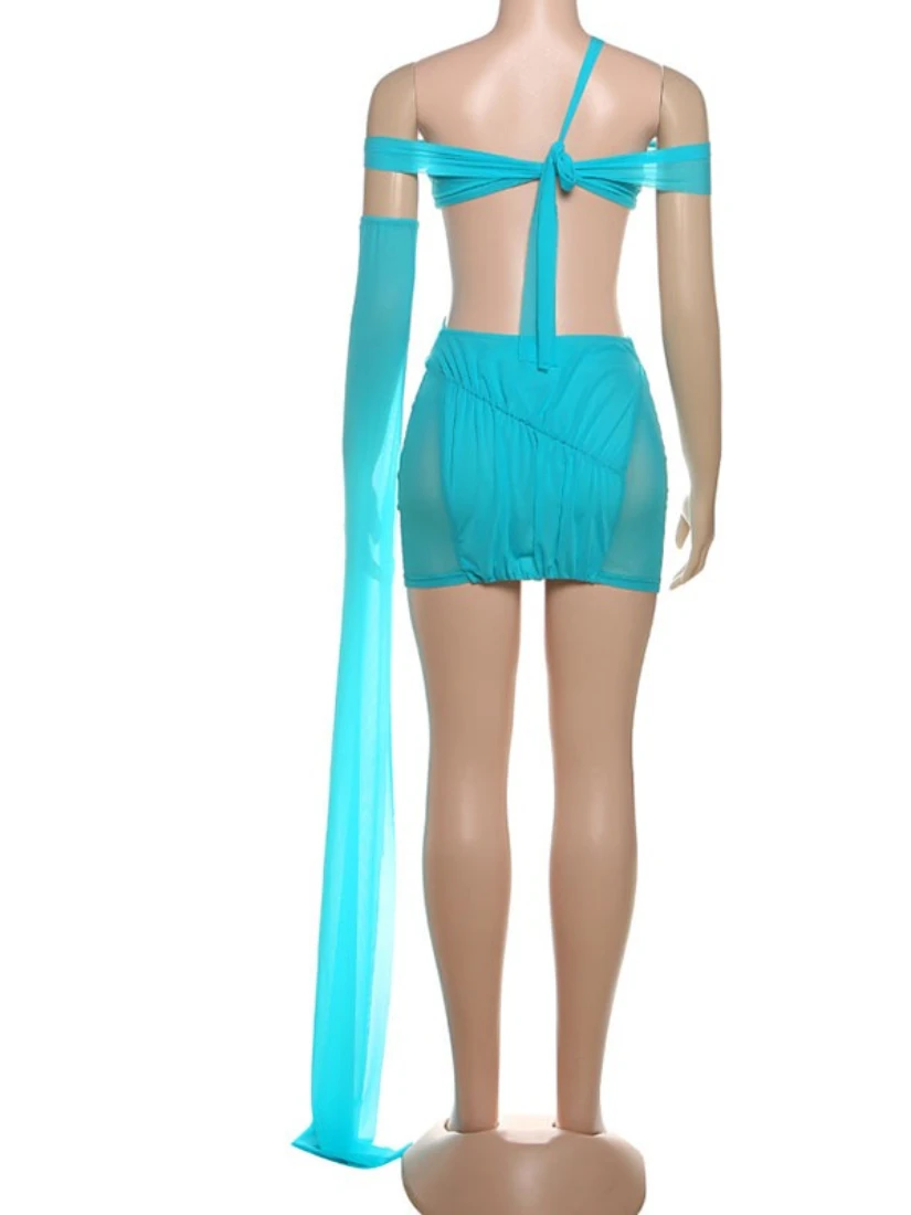 SsTss 夏の新作ホットガールズミニドレス レディースセクシー無地ワンショルダーストラップオフショルダーノースリーブカットアウトシースルー クラブドレス