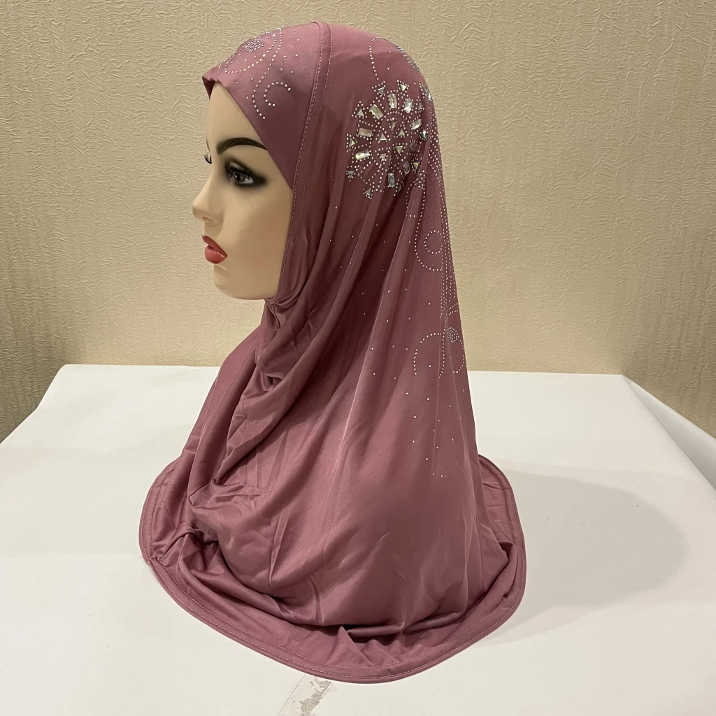 H237 beautiful big gilrs or adult muslim hijab with stones islamic scarf shawl headscarf hat armia pull on wrap