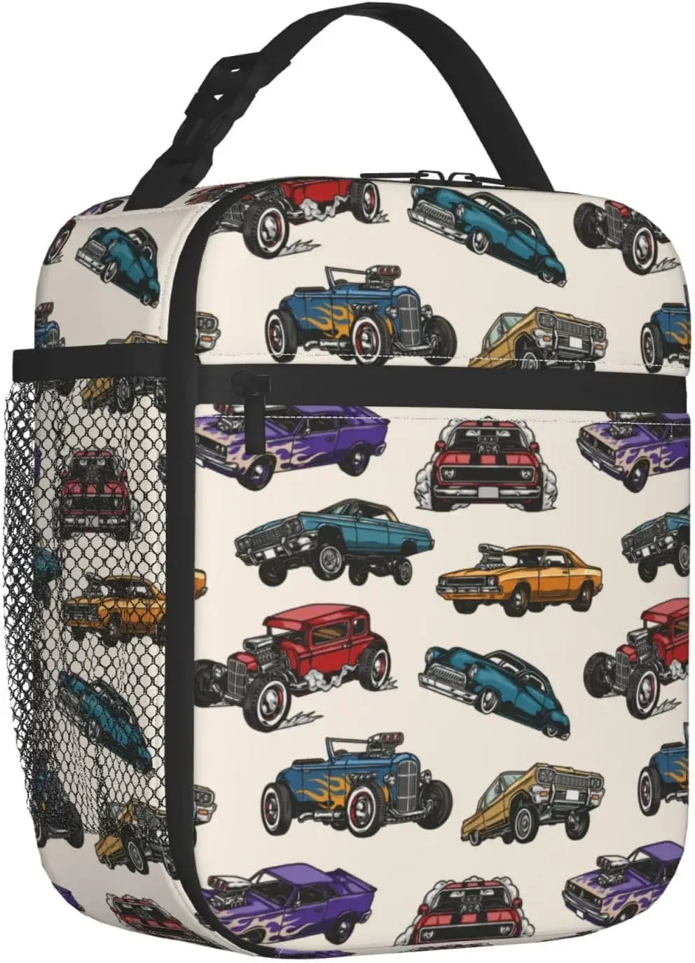 

Cars Vintage Colorful Theme Lunch Bag Insulated Lunch Box for Toddler Boys Kids Cars Lunch Box for Work Picnic School Travel