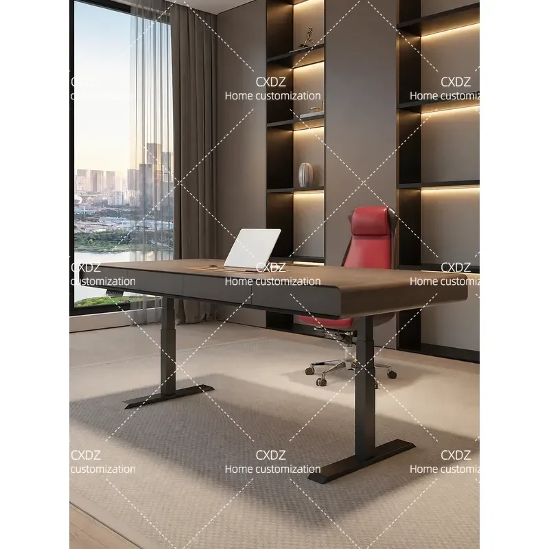 Italian Minimalist Modern Dual Motor Electric Lifting Desk Luxury Home Office Computer Table Advanced Sense Boss Study
