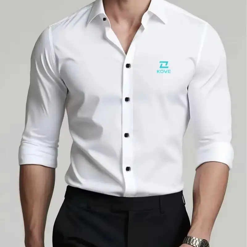 Men's Slim Fit Button-Down Shirt Business Casual Printed Sleeve Wrinkle-Resistant Shirt in 5 Color Options