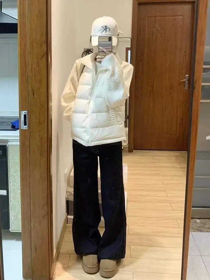 2025 Knitted Patchwork Letter Embroidery Color-Block Stand Collar Cotton Jacket for Women Winter New Loose Short Puffer Coat