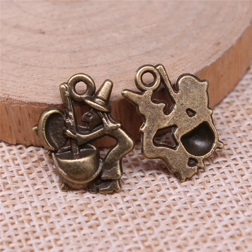 10pcs 17x14mm 2 Colors Antique Silver Color Antique Bronze Color Witch Pounding Medicine Charms Jewelry Making Accessories