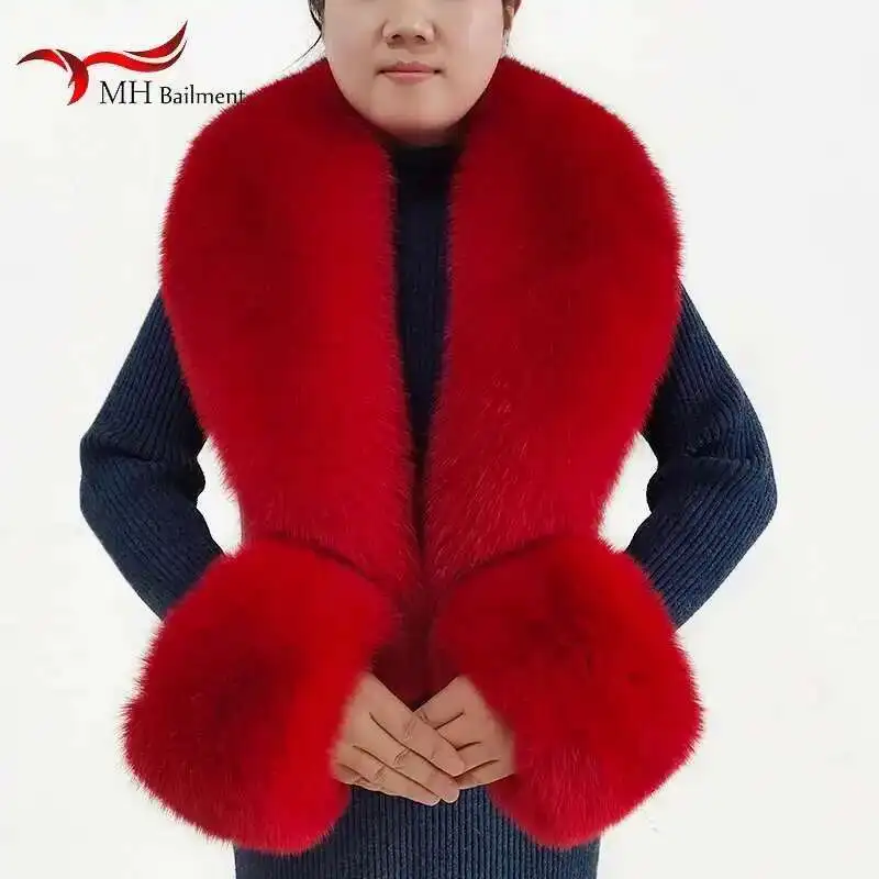 

Winter Genuine Fox Fur Scarf Scarves Cuff Set Women Wraps Neck Warmer Luxury Furry Shawl Female Coat Fluffy Fur Collar Arm Cover