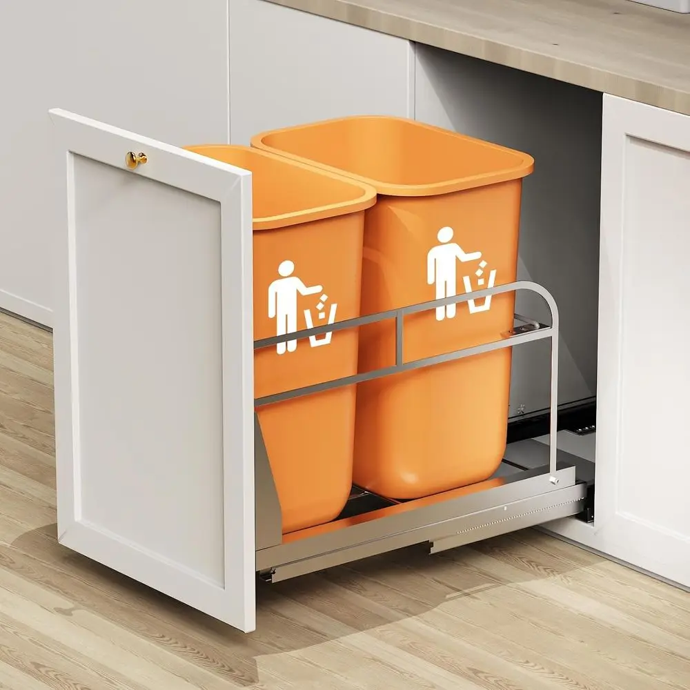 

Dual Pull Out Trash Can Under Cabinet, Heavy Duty Slide Out Garbage Can Kit or Kitchen, Sink, Der -Trash Bin Not Included, Requi