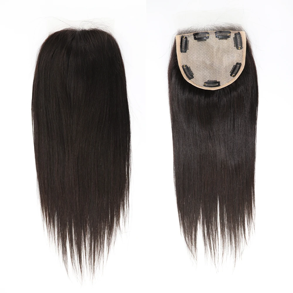 

5x5" Silk Base Closure With Transparent Lace Front Human Hair Silk Top Topper Lace Closure Women Toupee with Clips in