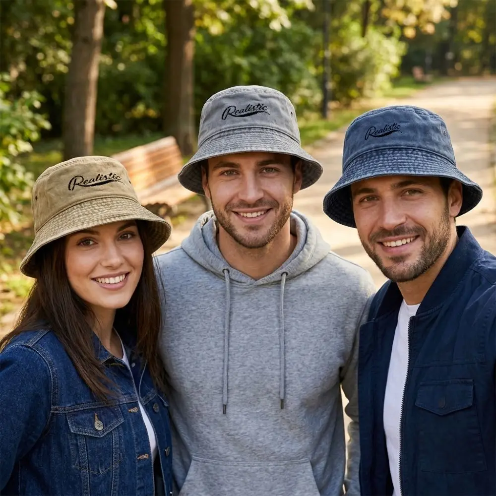 1pc Vintage Washed Bucket Hat Unisex Realistic Print Outdoor Adventure Festival Beach
