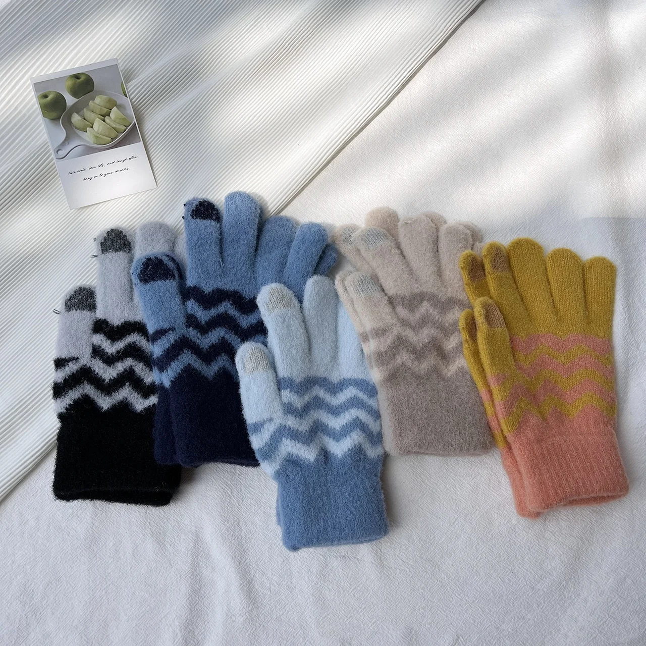 Touchscreen Handschoenen Dames Verdikt Gebreid Warm Mode Golvend Patroon Vijf vingers Imitatie Nertsen Lange vinger Handschoenen Groothandel