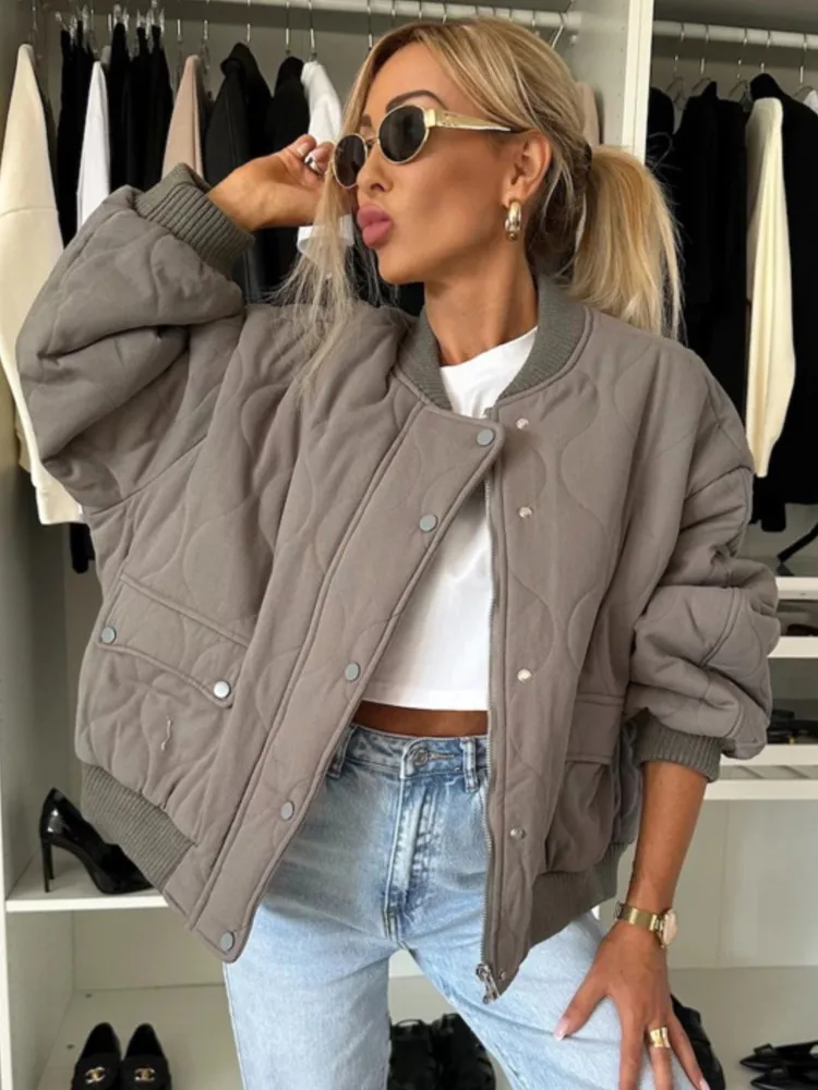 

New Autumn Winter Casual Solid Long Sleeve Women Padded Jacket Coat, Cropped Warm Thick Outerwear, Women Clothing, Streetwear