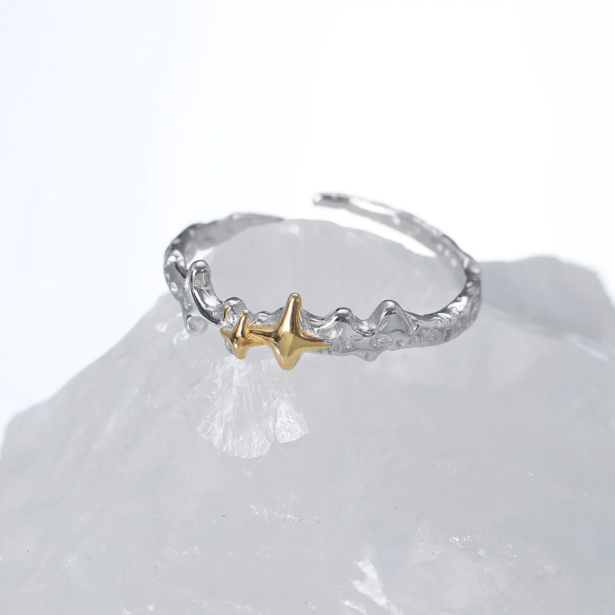 F.I.N.S Original Color Separation Star S925 Sterling Silver Ring Irregular Open Adjustrable Mid Finger Fine Jewelry Accessories
