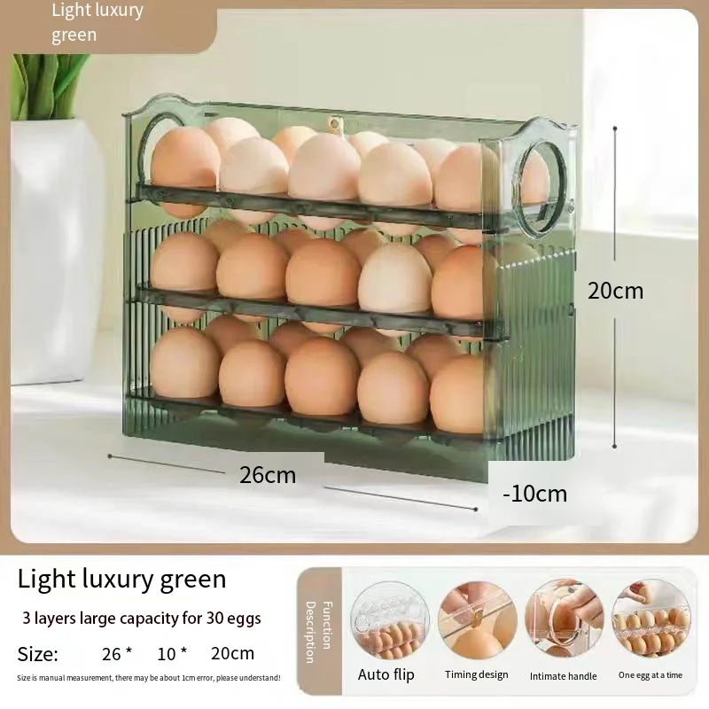 Caixa de ovo rebote automático porta lateral geladeira três vezes cozinha multifuncional com data preservação caixa armazenamento ovo
