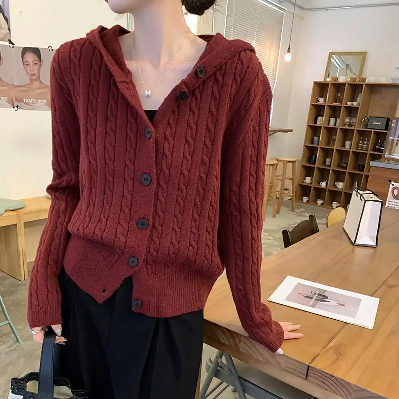 

OCEANLOVE Cardigans Woman Hooded Autumn Winter Solid Sweet Sweaters Korean Fashion Simple Vintage Elegant Sueter Mujer