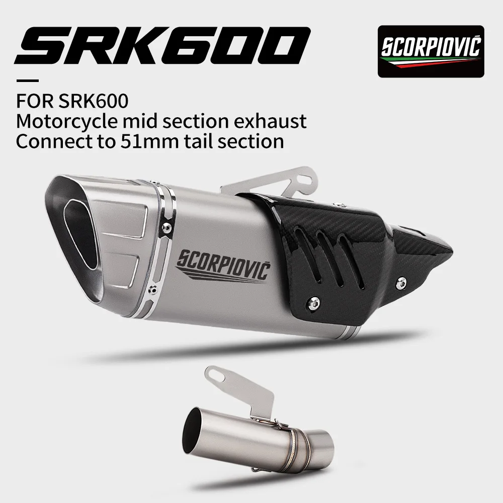 Performance Motorcycle Mid Tail Exhaust Assembly 51mm Slip On Silencer Escape Pipe Fit SRK600 Racing Mod Parts