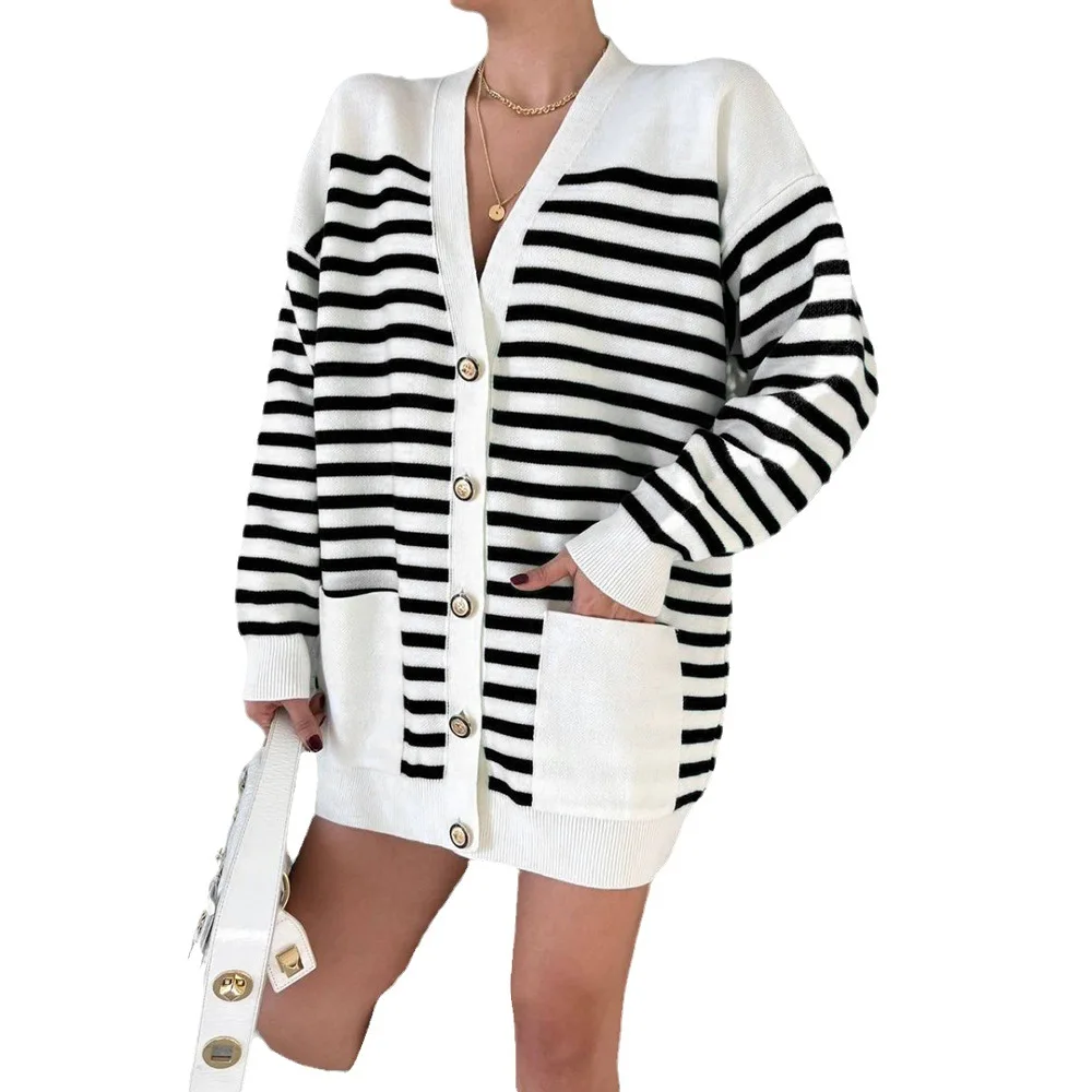 Women's New Stripe Versatile Cardigan Simple Fashion Street Sweater