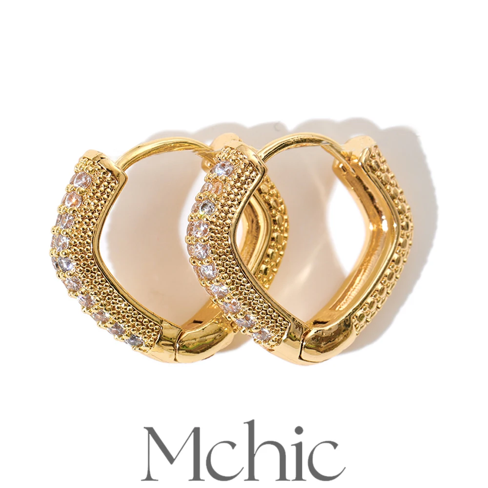 Mchic تتجه مايكرو مطعمة زركونيا ساحة هوب أقراط للنساء الذهب اللون شيك رائعة المجوهرات اليومية بالجملة #1