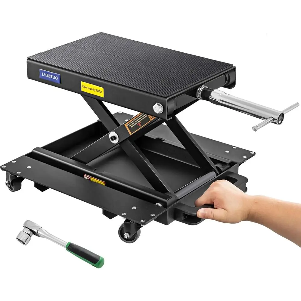 

Motorcycle Jack with Dolly, Motorcycle Lift Stand for Dirt Bike ATV, Scissor Jack with Hand Crank Bikes Garage Repair Hoist Stan