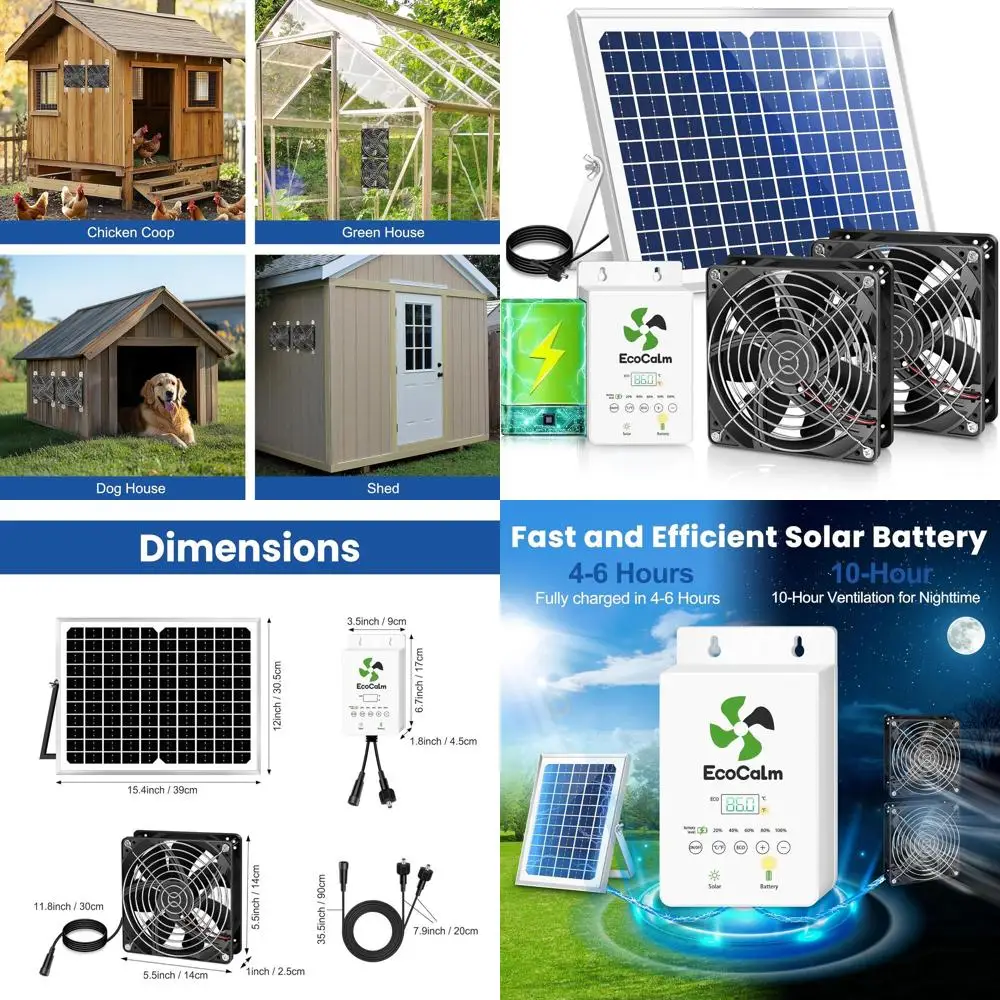 

Solar-Powered Chicken Coop Exhaust Fan with 25W Dual-Sided Solar Panel and Adjustable Fan Speed Control Kits
