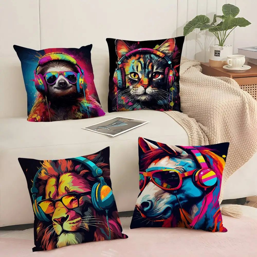 

Gaming Prints Gamer Animal Earphone Pillow Case Sofa Decorative Home Double-sided Printing Short Plush Cushion Pillow Cover Gift