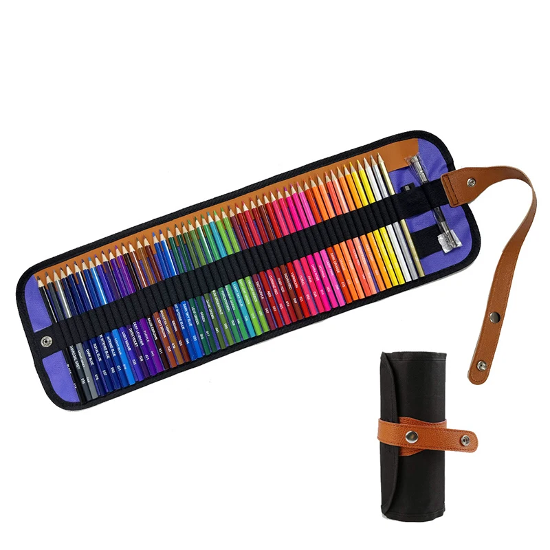 50-Piece Colored Pencil Set with Canvas Roll-Up Case - Perfect for Student Adult Coloring, Drawing, Sketching, and Crafting