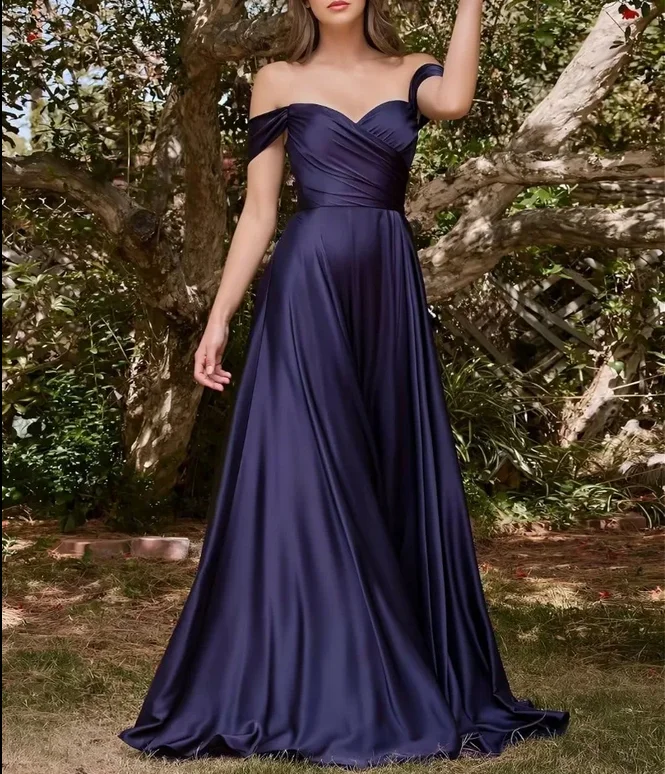 Off Shoulder Satin Bridesmaid Dresses Wedding long Ruched A Line Corset Formal Prom Gown with slit 2024 Evening Dress Vestido