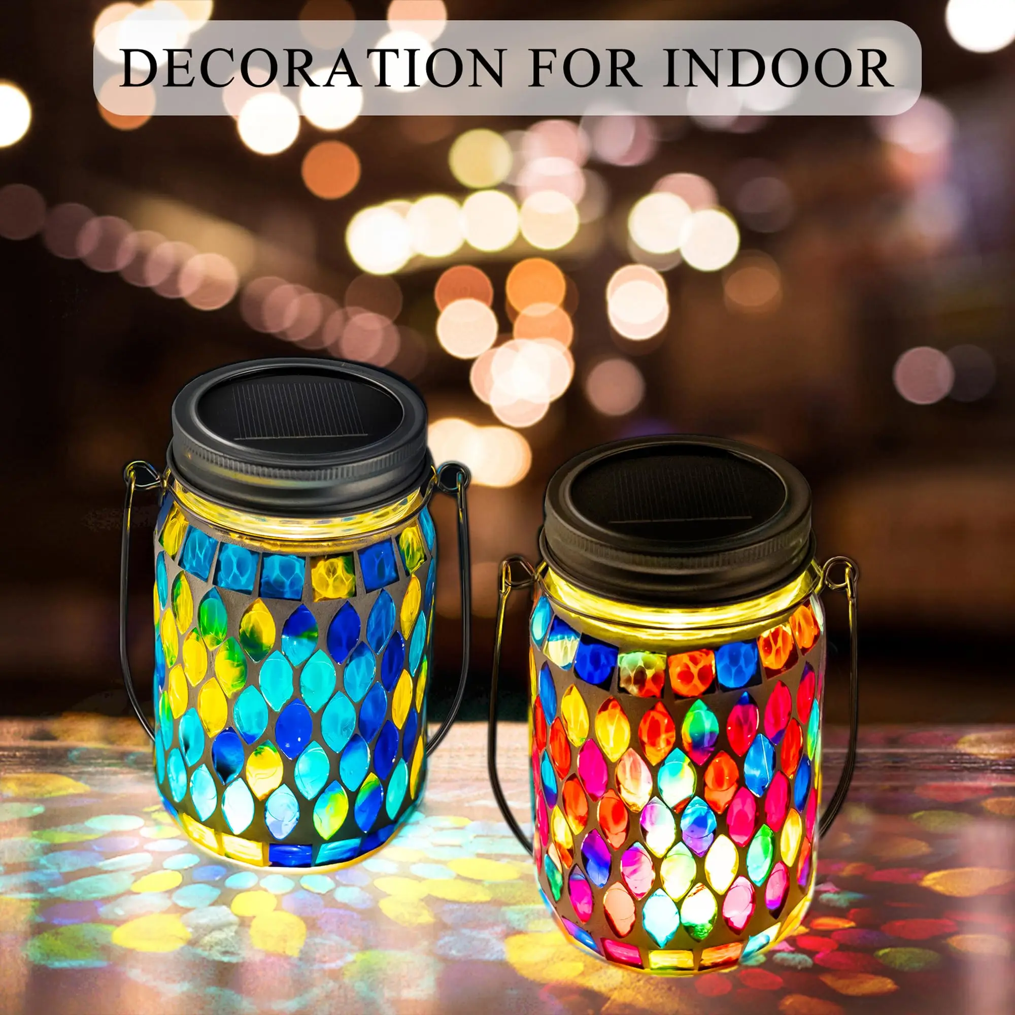 Imagem -05 - Lanterna de Mosaico Solar Impermeável Pendurado Mason Jar Glass Lights Abajur ao ar Livre Decoração para Jardim Pátio Varanda