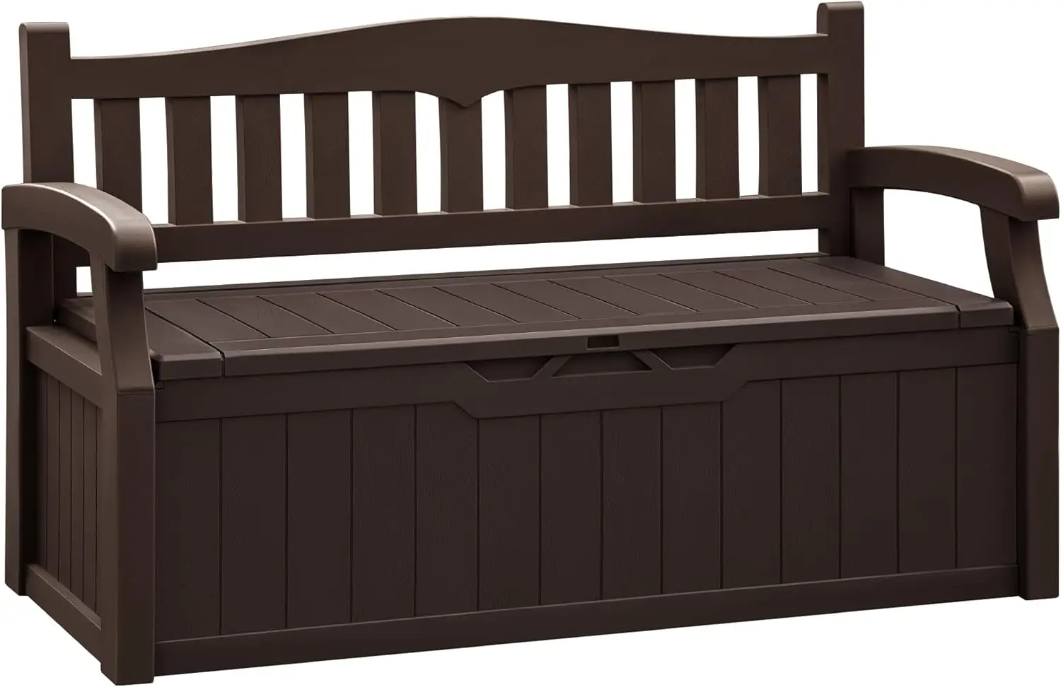 

Всепогодная скамья-ящик для хранения объемом 80 галлонов с запираемым скрытым отделением для использования на улице и в помещении, коричневая