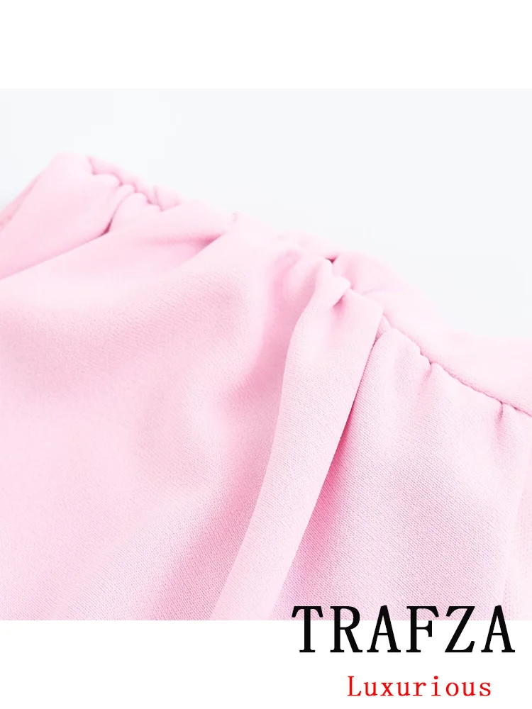 TRAFZA Vintage Chic Casual Sexy Women Dress Solid O-Neck Folds Sleeveless Long Vestidos New Fashion 2024 Summer Holiday Dress