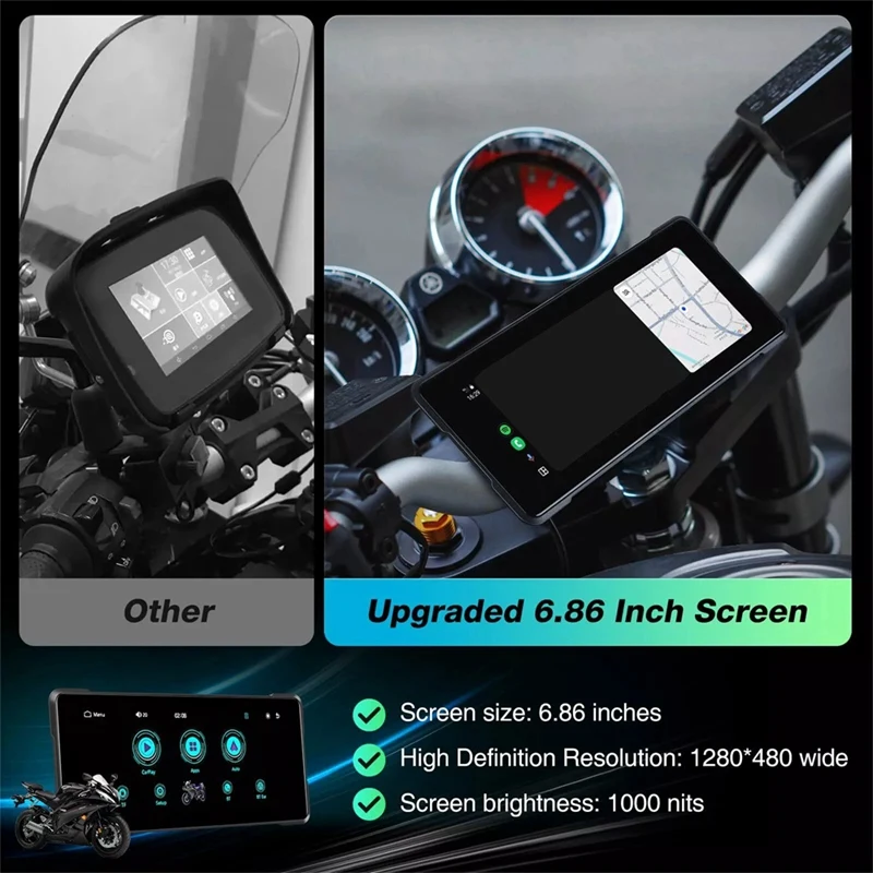 Motorcycle 6.86 Inch Bluetooth Portable Screen GPS Navigation IP68 Waterproof Wireless Carplay Android Auto MP5 Player