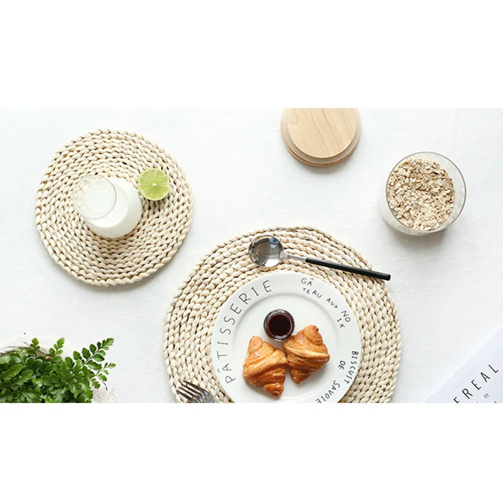 20Cm Straw Placemat Thick Insulation Protective Round Placemat for Cups Bowls Dishes Bottles Table Protection Heat Resistant