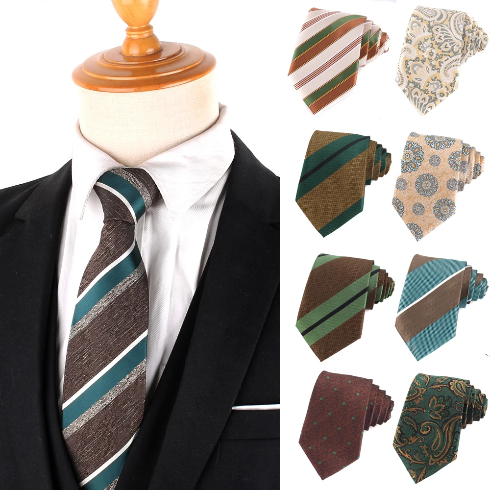 

Classic Stripe Ties For Men Women Brown Color Neck Tie For Party Business Paisley Suit Neckties Wedding Neck Tie For Groom Gifts