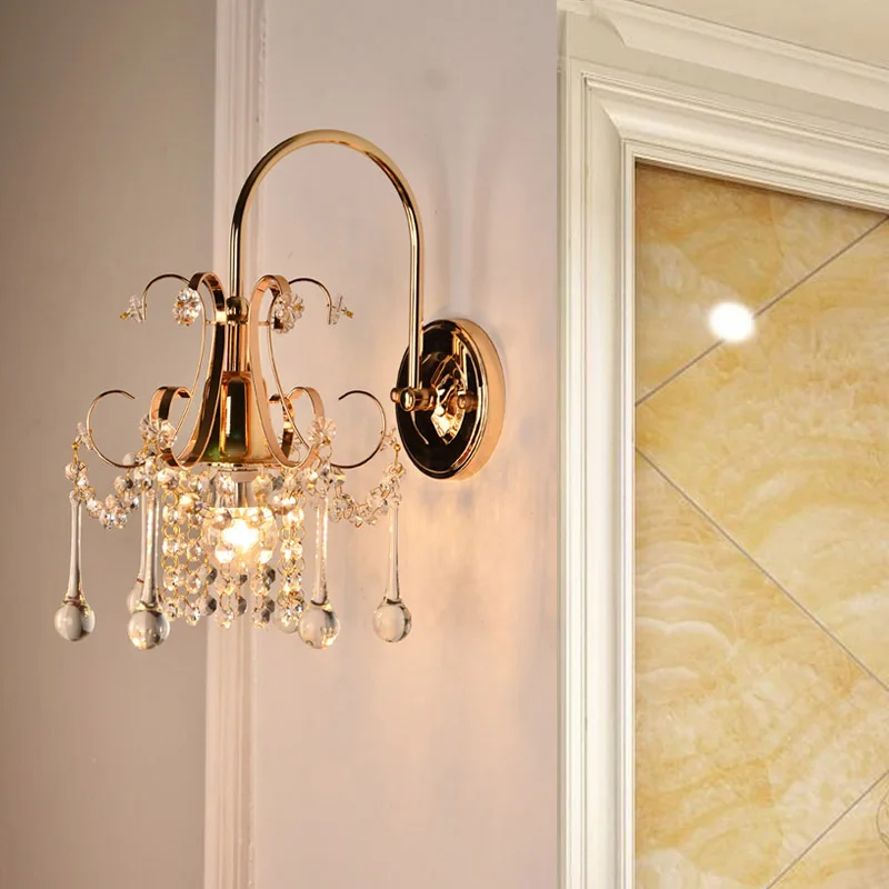 Luxury Living Room Light Background Wall Crystal Wall Lamp European Style Bedroom Bedside Lamp American Style Hallway Lights
