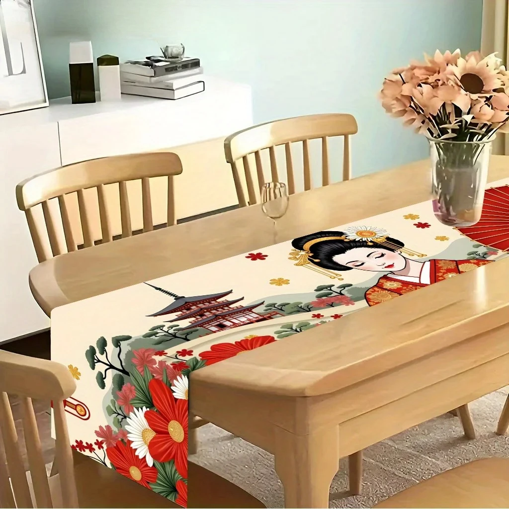 【Japanese Elegance】Traditional Kimono Print Table Runner, Washable & Reusable, Restaurant Decor or Celebration Table Runner