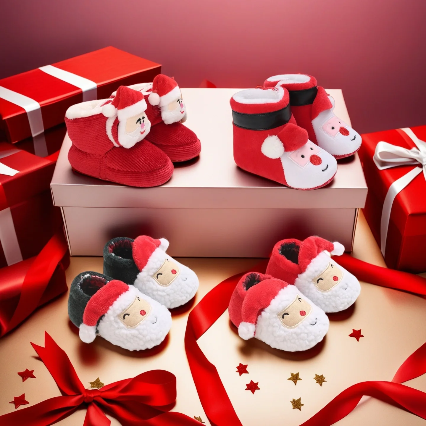 Christmas Warm 0-18M Baby Walking Shoes Step 1 Winter Men's and Girls' Shoes Christmas Role Playing Cute Cartoon Children's Anim