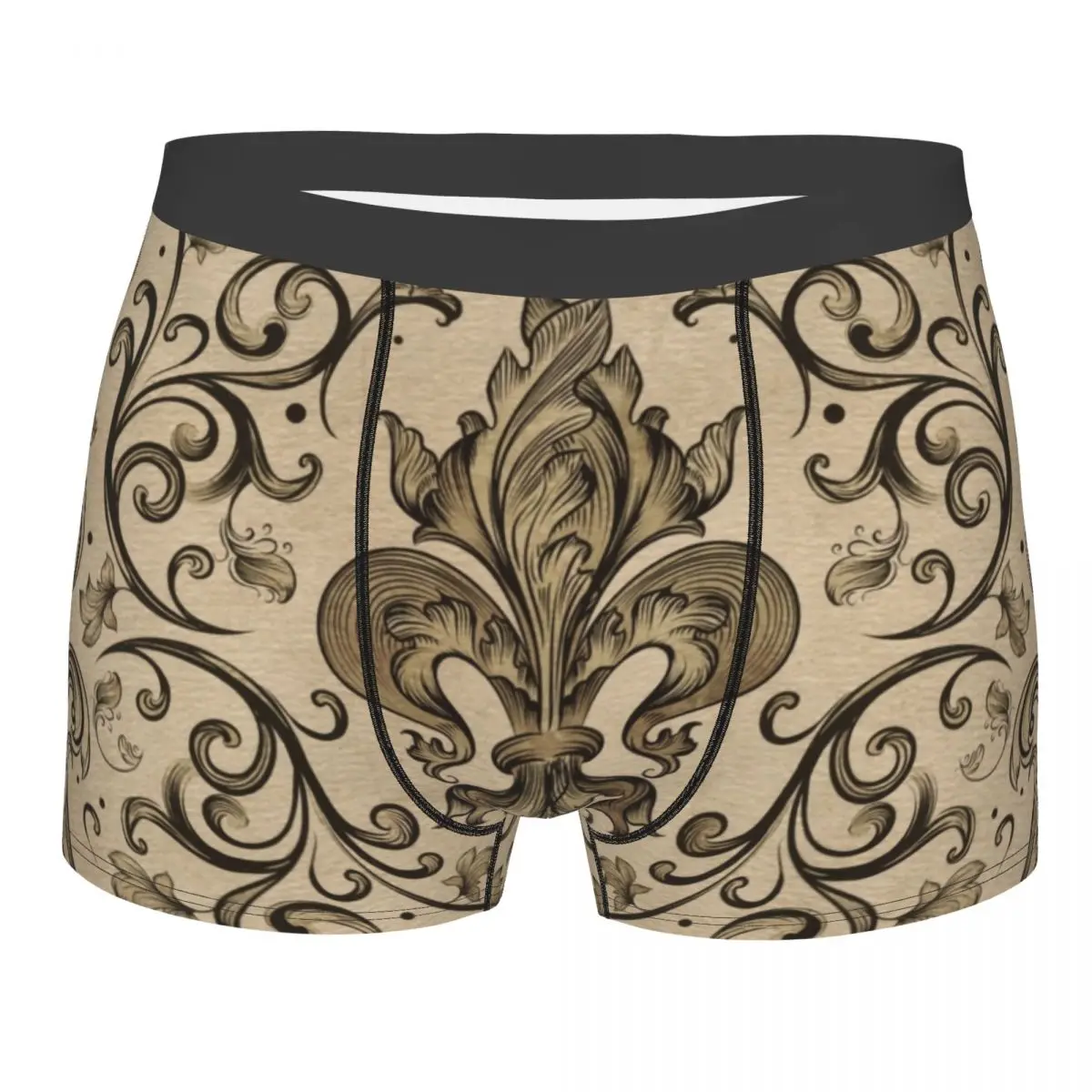 Custom Vintage Fleur De Lis Underwear Men Breathbale Lily Flower Fleur-De-Lys Boxer Briefs