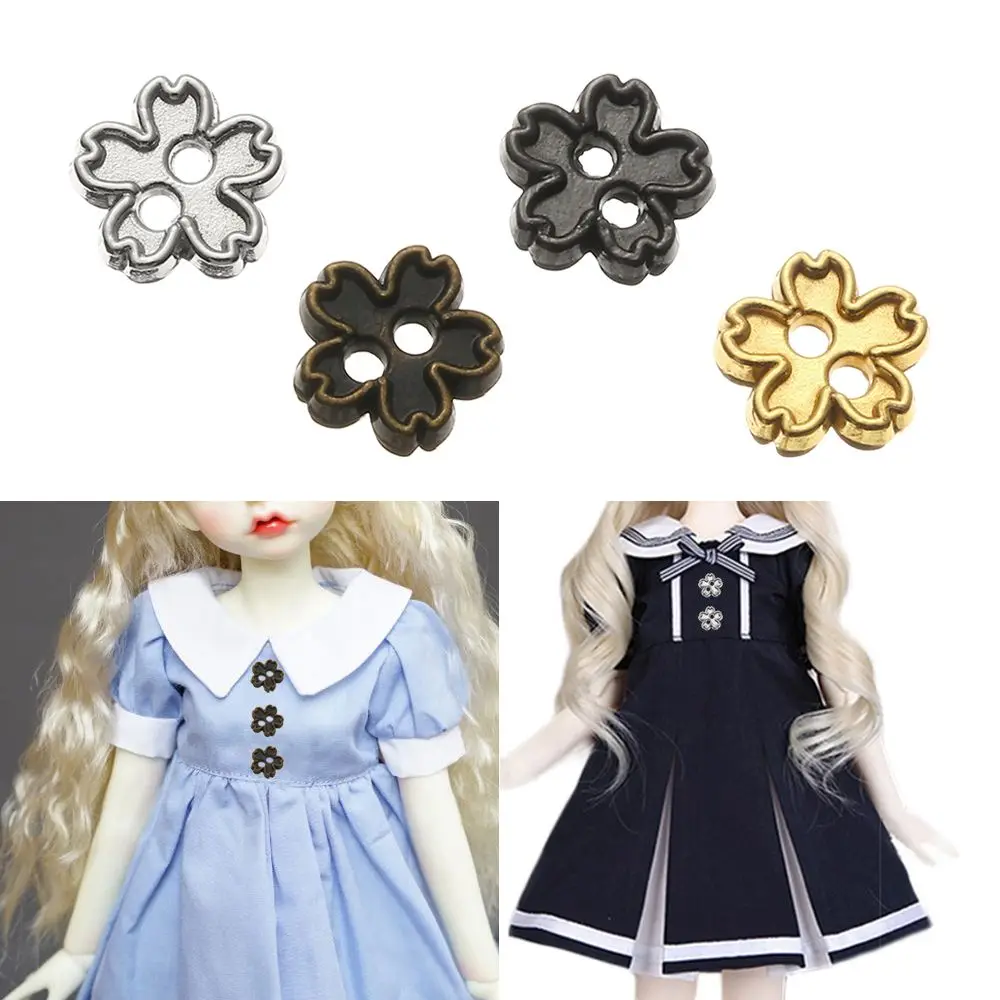 20pcs 4 Colors Dollhoues Miniature Accessories DIY Doll Clothes Metal Flower Buckles Clothing Sewing Buckle Mini Buttons