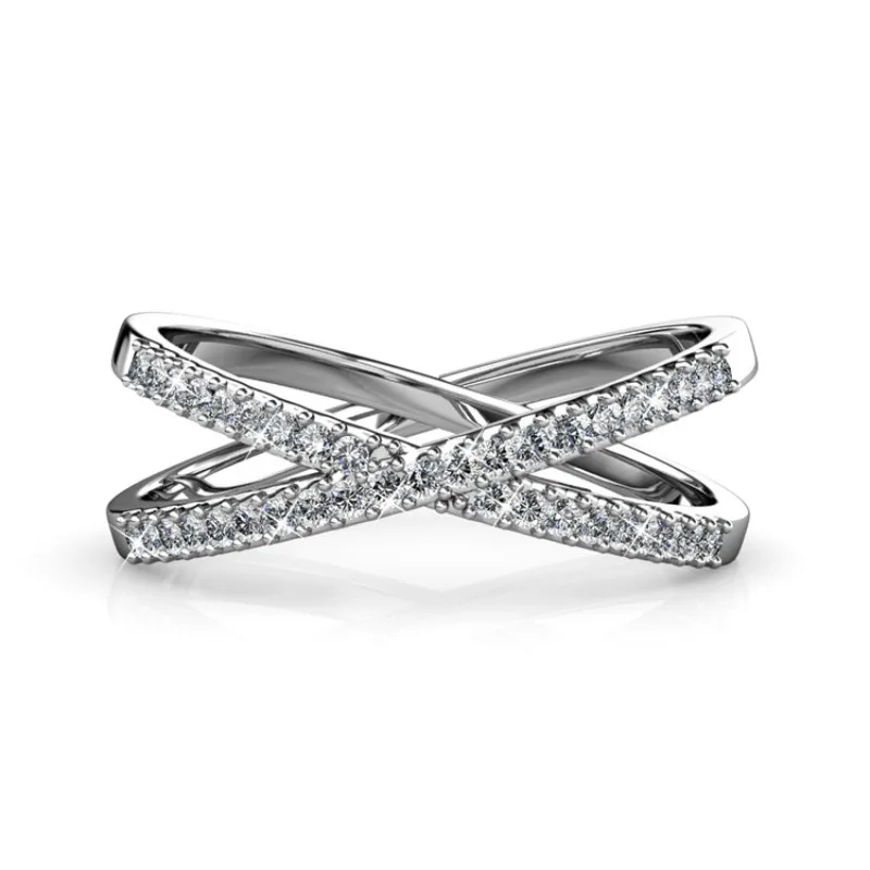 Daisini 925 Sterling Silver Cross Swarovski Crystals Rings for Women Fashon Finger Accessory Wedding Bands Statement Jewelry