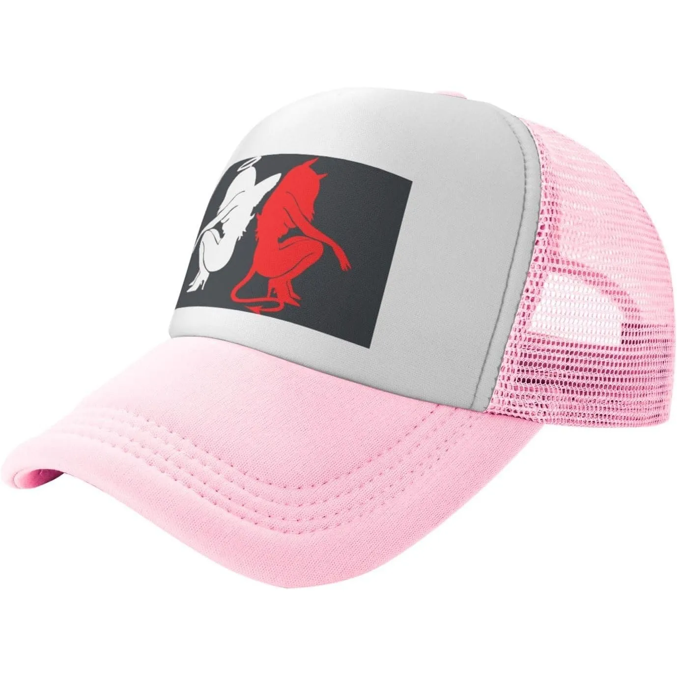 Devil-Gemini-Angel-Demon-Trucker-Hat-Polyester-Mesh-Adjustable-Baseball-Cap-Casual