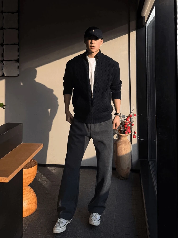 Cleanfit ey Knitted Casual Stand Collar Emed Knitwear Men's Autumn Open Cardigan Jaet Soft Comfortable Long Sve