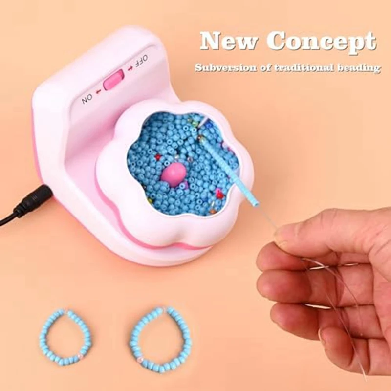 1 Set Pink Plastic Automatic Clay Bead Bowl For Bracelet Making, Clay Bead Spinner With Needle And Thread For Jewelry Crafts